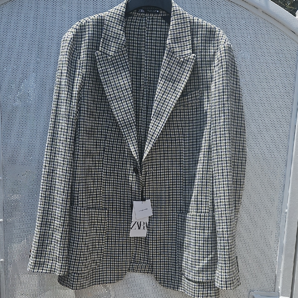 Zara Black and White Plaid Blazer